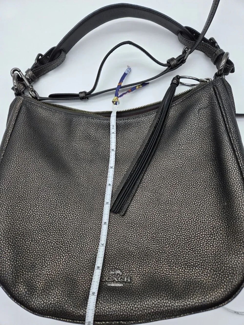 Coach Sutton Hobo 40632 Metallic Pewter Leather Convertible Shoulder Crossbody B